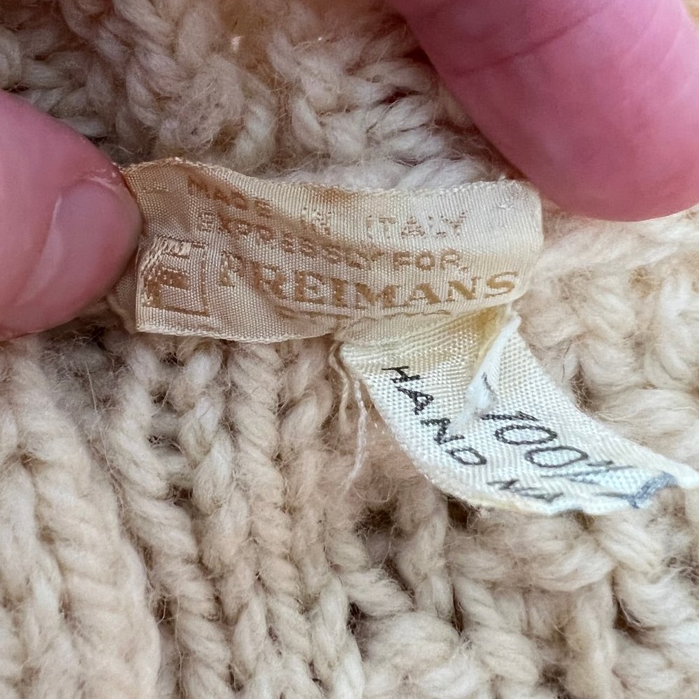 Vintage Hand Knit Oversized Cable Knit Aran Fisherman Cardigan Sweater Grandpa - Picture 6 of 13